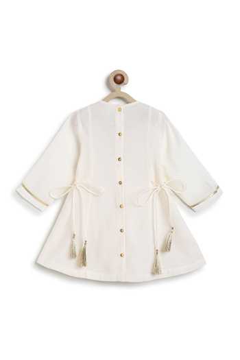 Tiber Taber_Ivory Viscose, Cotton Gota Work Kurta And Salwar Set _Online_at_Aza_Fashions