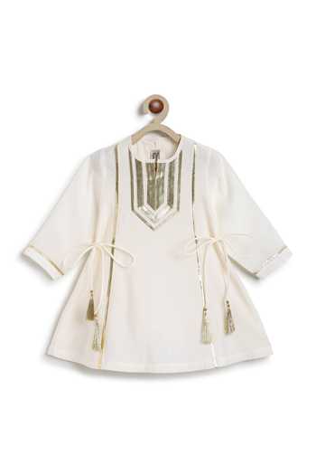 Buy_Tiber Taber_Ivory Viscose, Cotton Gota Work Kurta And Salwar Set _Online_at_Aza_Fashions