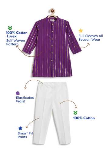 Buy_Tiber Taber_Purple Cotton, Lurex Gota Embellished Kurta Set _Online_at_Aza_Fashions