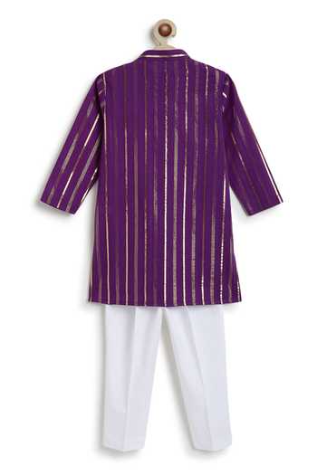 Buy_Tiber Taber_Purple Cotton, Lurex Gota Embellished Kurta Set 
