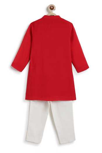 Buy_Tiber Taber_Red Viscose, Cotton Yoke Embellished Kurta Set _Online_at_Aza_Fashions