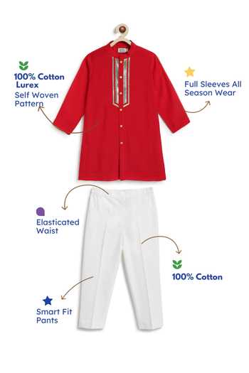 Shop_Tiber Taber_Red Viscose, Cotton Yoke Embellished Kurta Set _Online_at_Aza_Fashions