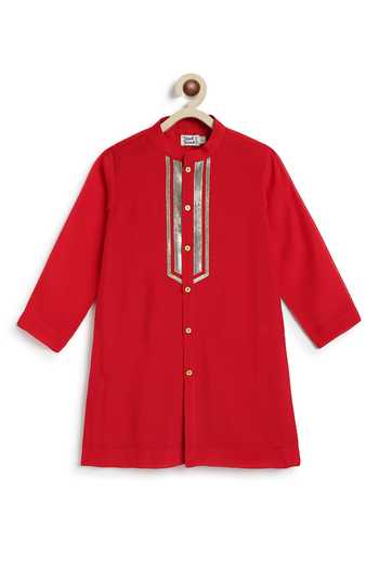 Buy_Tiber Taber_Red Viscose, Cotton Yoke Embellished Kurta Set 