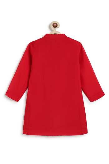 Shop_Tiber Taber_Red Viscose, Cotton Yoke Embellished Kurta Set 