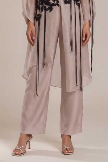 Vanshika Agarwal Label Beige Silk, Organza, Bemberg Collared Neck, Clover Embroidered Jacket Pant Set Online at Aza Fashions Vanshika Agarwal Label_Beige Silk, Organza, Bemberg Collared Neck, Clover Embroidered Jacket Pant Set _Online_at_Aza_Fashions