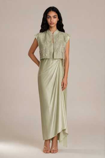Vanshika Agarwal Label Dew Embroidered Jacket With Dress 