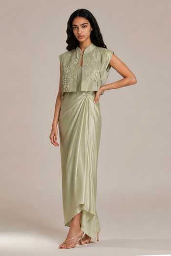 Vanshika Agarwal Label Dew Embroidered Jacket With Dress 