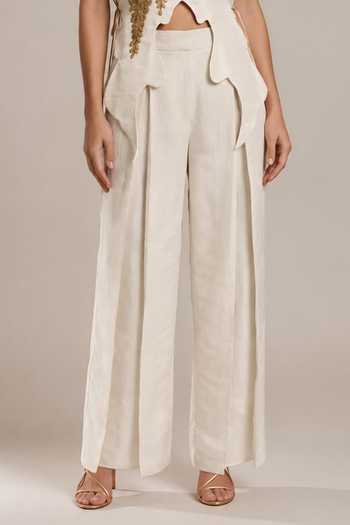 Vanshika Agarwal Label Beige Cotton, Tissue Embroidery, Zari Round Neck Grove Overlay Pant Set Online at Aza Fashions Vanshika Agarwal Label_Beige Cotton, Tissue Embroidery, Zari Round Neck Grove Overlay Pant Set _Online_at_Aza_Fashions