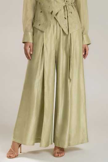 Buy Vanshika Agarwal Label Green Silk, Organza, Bemberg Collared Neck Floris Embroidered Waistcoat Set Online at Aza Fashions Buy_Vanshika Agarwal Label_Green Silk, Organza, Bemberg Collared Neck Floris Embroidered Waistcoat Set _Online_at_Aza_Fashions