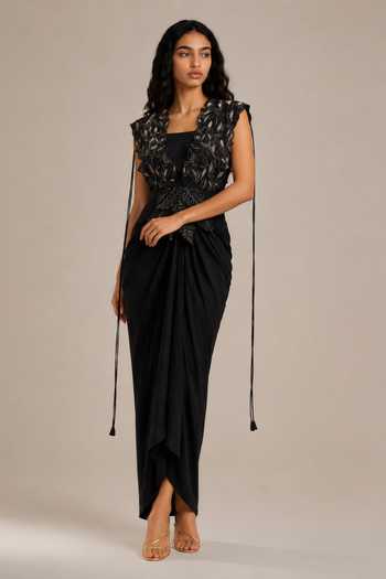 Vanshika Agarwal Label Azalea Draped Dress With Embroidered Overlay 