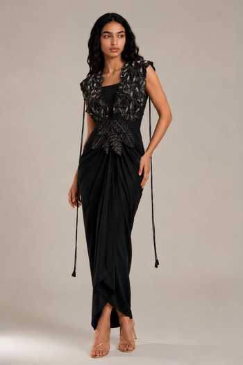 Vanshika Agarwal Label Azalea Draped Dress With Embroidered Overlay 