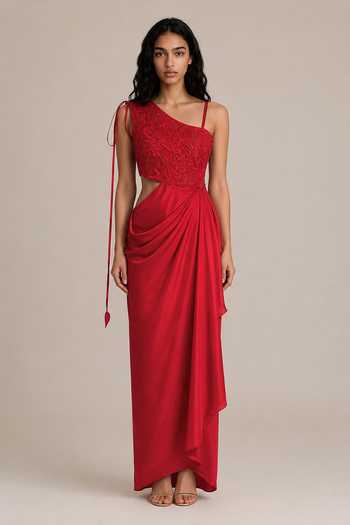 Vanshika Agarwal Label Rosalia Embroidered One Shoulder Dress 