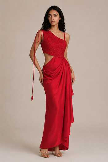 Vanshika Agarwal Label Rosalia Embroidered One Shoulder Dress 