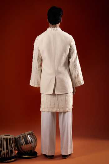 Sanchit Sharma Textured Pattern Kurta Set With Bundi 