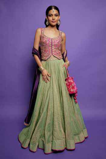 Punit Balana Placement Embroidered Lehenga & Waistcoat Set 