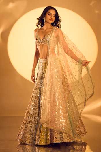 Gopi Vaid Mughal Mirror Embroidered Lehenga Set 