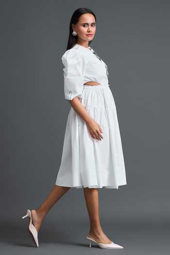Buy Deepika Arora White Leather Round Neck Parachute Midi Dress Online at Aza Fashions Buy_Deepika Arora_White Leather Round Neck Parachute Midi Dress _Online_at_Aza_Fashions