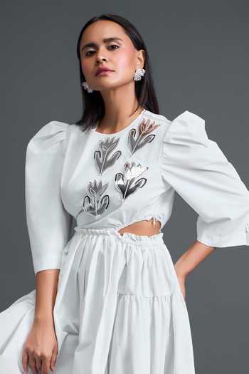 Shop Deepika Arora White Leather Round Neck Parachute Midi Dress Online at Aza Fashions Shop_Deepika Arora_White Leather Round Neck Parachute Midi Dress _Online_at_Aza_Fashions