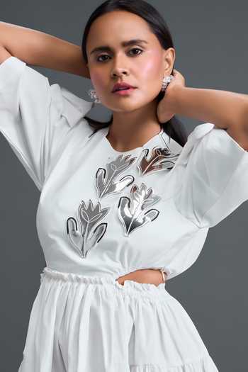 Deepika Arora White Leather Round Neck Parachute Midi Dress at Aza Fashions Deepika Arora_White Leather Round Neck Parachute Midi Dress _at_Aza_Fashions