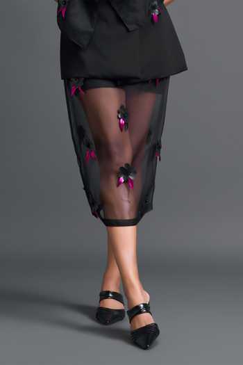 Buy Deepika Arora Black Organza, Ponte Roma Structured Blazer And Sheer Skirt Set Online at Aza Fashions Buy_Deepika Arora_Black Organza, Ponte Roma Structured Blazer And Sheer Skirt Set _Online_at_Aza_Fashions