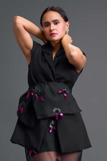 Deepika Arora Black Organza, Ponte Roma Structured Blazer And Sheer Skirt Set at Aza Fashions Deepika Arora_Black Organza, Ponte Roma Structured Blazer And Sheer Skirt Set _at_Aza_Fashions