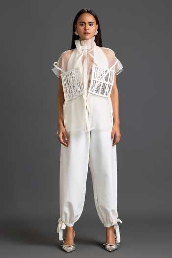 Deepika Arora Structured Sheer Layered Top & Pant Set 