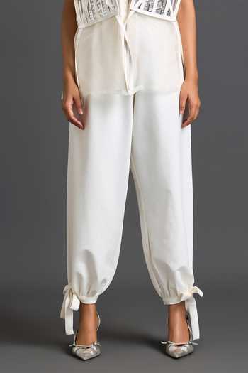 Buy Deepika Arora White Organza, Ponte Roma High Neck Structured Sheer Layered Top And Pant Set Online at Aza Fashions Buy_Deepika Arora_White Organza, Ponte Roma High Neck Structured Sheer Layered Top And Pant Set _Online_at_Aza_Fashions