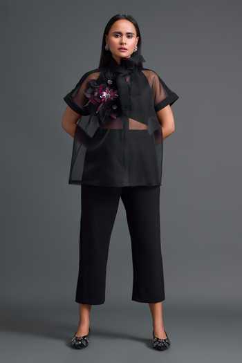 Deepika Arora Black Organza, Ponte Roma Halter , High Top And Pant Set Online at Aza Fashions Deepika Arora_Black Organza, Ponte Roma Halter , High Top And Pant Set _Online_at_Aza_Fashions
