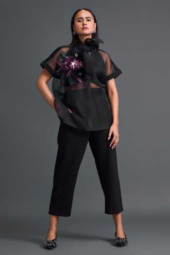 Shop Deepika Arora Black Organza, Ponte Roma Halter , High Top And Pant Set Online at Aza Fashions Shop_Deepika Arora_Black Organza, Ponte Roma Halter , High Top And Pant Set _Online_at_Aza_Fashions