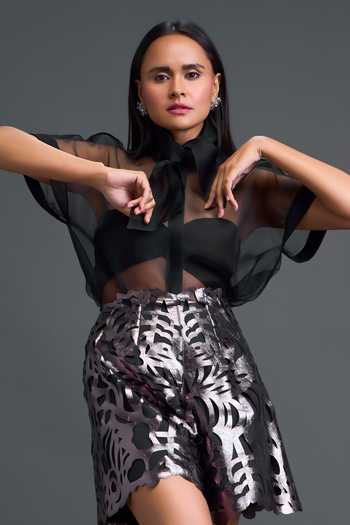 Deepika Arora Laser Cut High-Waist Cutwork Shorts 