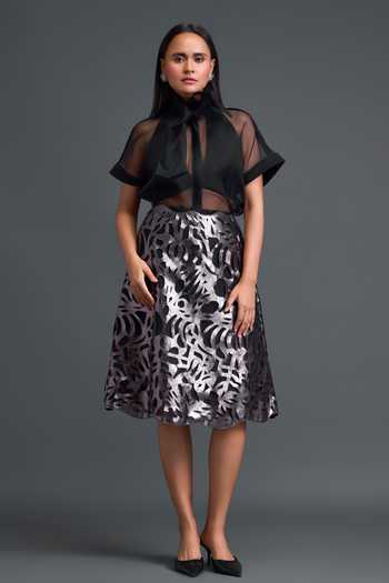 Deepika Arora Laser-Cut A Line Midi Skirt