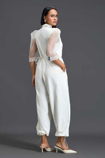 Deepika Arora White Sheer-Sleeve Jumpsuit 