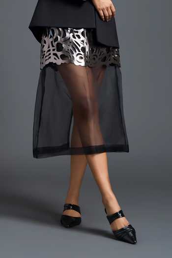 Deepika Arora Black Organza, Ponte Roma, Leather Bandeau Neck Embroidered Skirt Set at Aza Fashions Deepika Arora_Black Organza, Ponte Roma, Leather Bandeau Neck Embroidered Skirt Set _at_Aza_Fashions