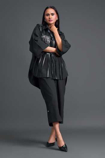 Deepika Arora Black Leather Structured Shirt And Pant Set Online at Aza Fashions Deepika Arora_Black Leather Structured Shirt And Pant Set _Online_at_Aza_Fashions