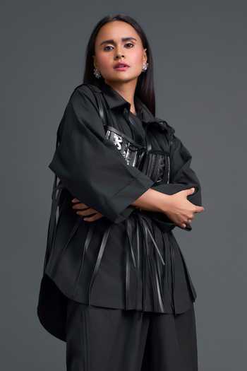 Buy Deepika Arora Black Leather Structured Shirt And Pant Set Online at Aza Fashions Buy_Deepika Arora_Black Leather Structured Shirt And Pant Set _Online_at_Aza_Fashions