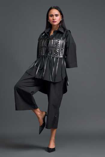 Shop Deepika Arora Black Leather Structured Shirt And Pant Set Online at Aza Fashions Shop_Deepika Arora_Black Leather Structured Shirt And Pant Set _Online_at_Aza_Fashions