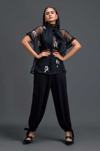 Deepika Arora Floral Embellished Sheer Top & Pant Set