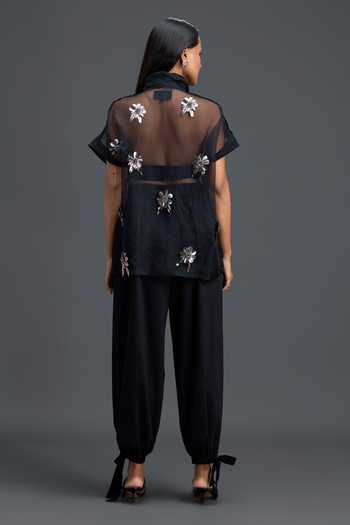 Deepika Arora Floral Embellished Sheer Top & Pant Set