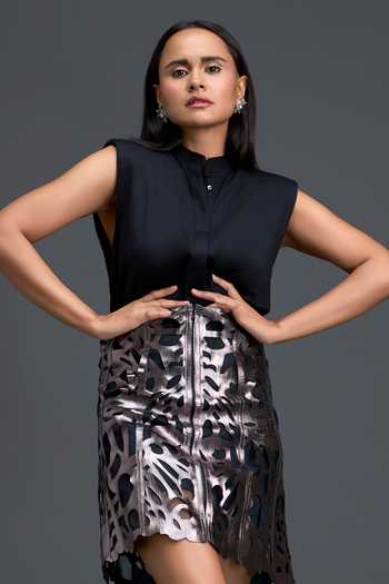 Deepika Arora Metallic Cut Out Top & Skirt Set