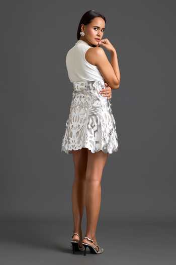 Deepika Arora Laser-Cut Halter Top & Draped Skirt Set