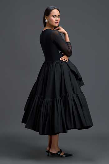 Deepika Arora Sheer Embellished Top & Tiered Skirt Set 