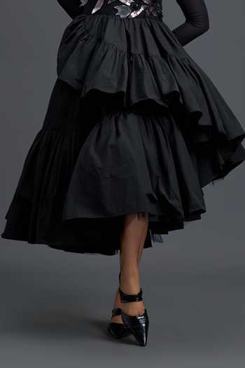 Buy_Deepika Arora_Black Net Round Neck Sheer Embellished Top And Tiered Skirt Set _Online_at_Aza_Fashions