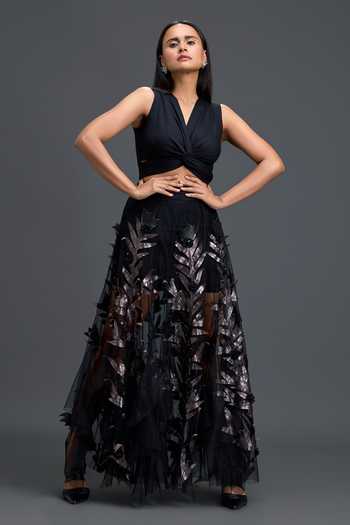 Deepika Arora Twisted Crop Top & Embellished Skirt Set 