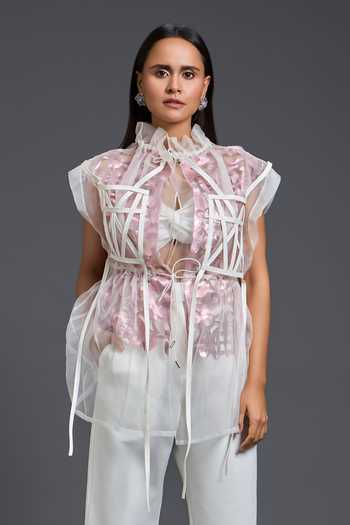 Deepika Arora Sheer Overlay With Floral Patchwork Top 
