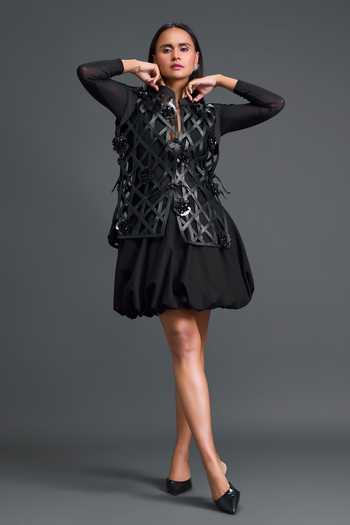 Deepika Arora Embroidered Layered Jacket Set With Bodsyuit 