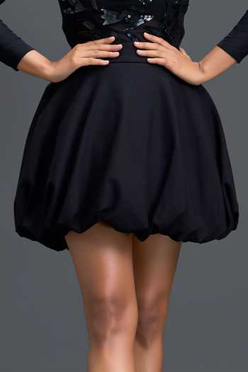 Deepika Arora Black Net, Ponte Roma Round Neck Embroidered Top And Skirt Set at Aza Fashions Deepika Arora_Black Net, Ponte Roma Round Neck Embroidered Top And Skirt Set _at_Aza_Fashions