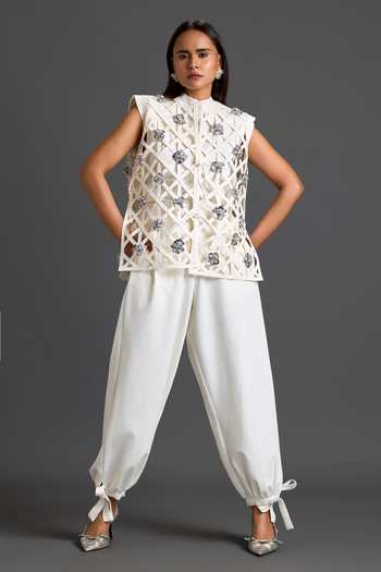 Deepika Arora Floral Embroidered Vest & Pant Set 