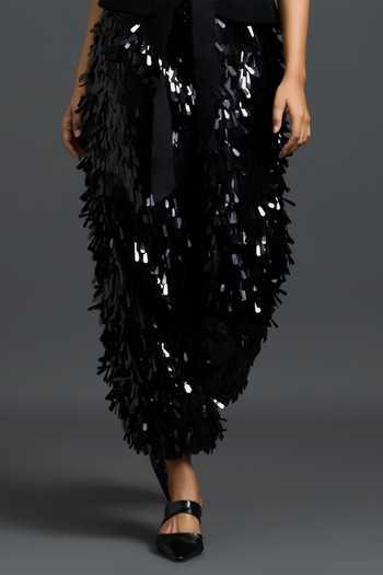 Buy_Deepika Arora_Black Ponte Roma Lapel Collar Blazer And Trouser Set _Online_at_Aza_Fashions