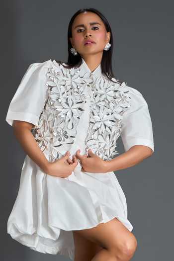 Deepika Arora 3D Floral Embellished Jacket With Dress