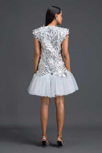 Deepika Arora Floral Applique Dress With Top 